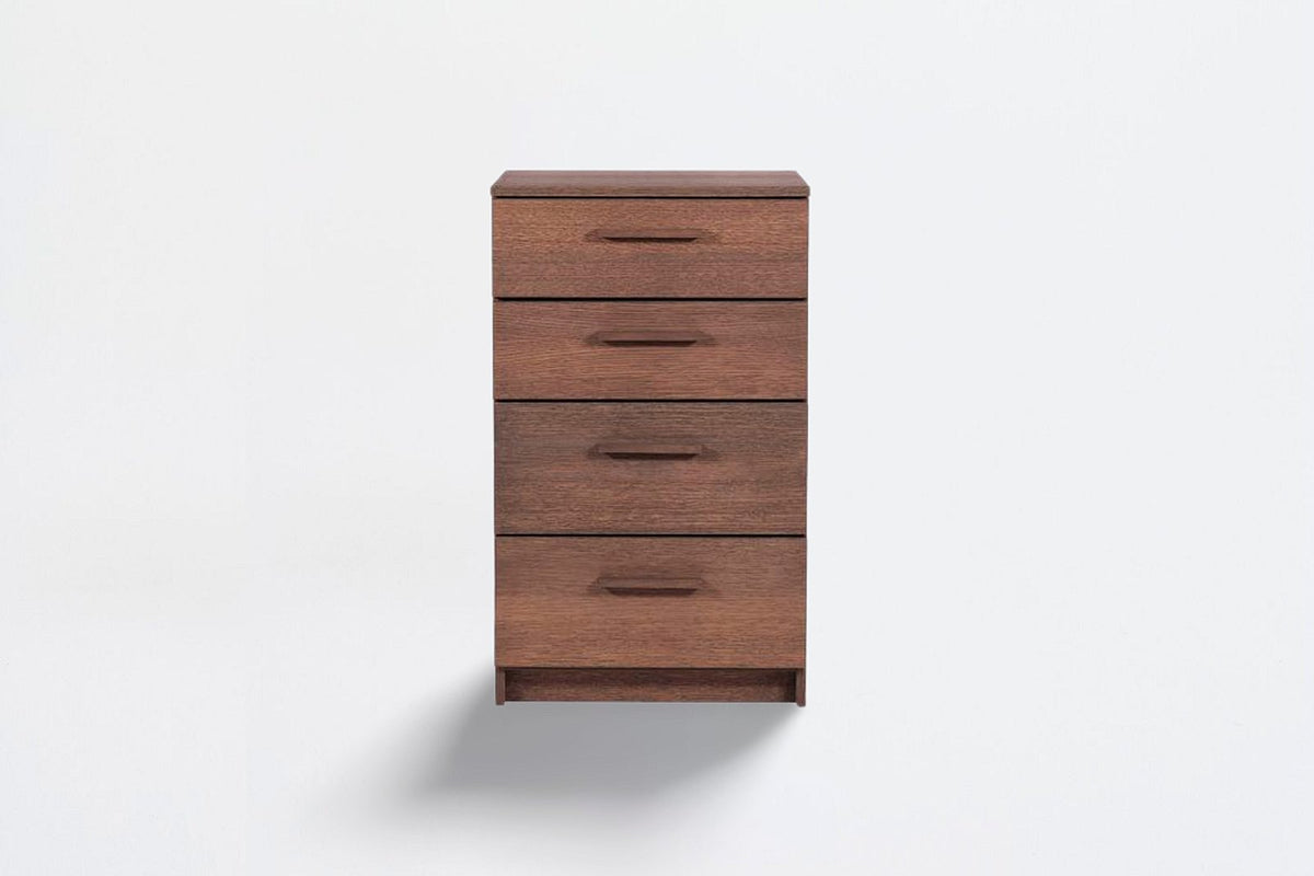 Commode Akva 50 cm à quatre tiroirs, teinté foncé, vue de face