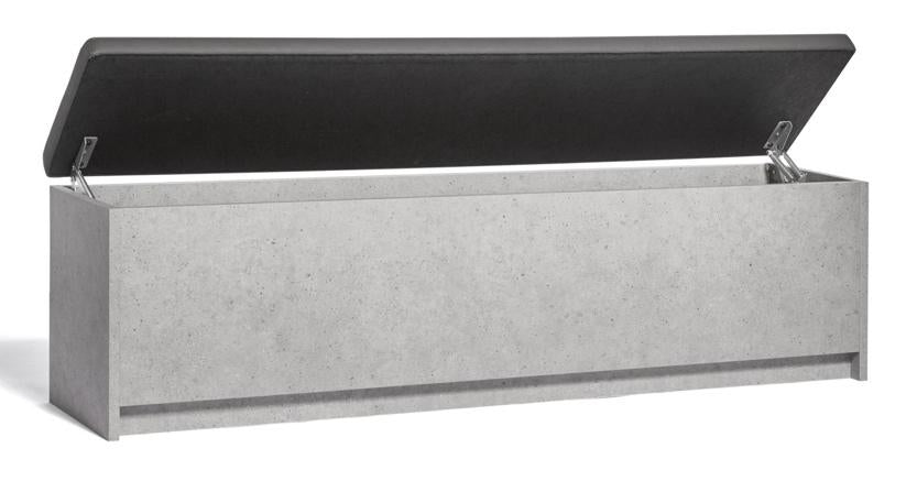 Ottoman Akva caisson décor béton et couvercle textile gris foncé, ouvert