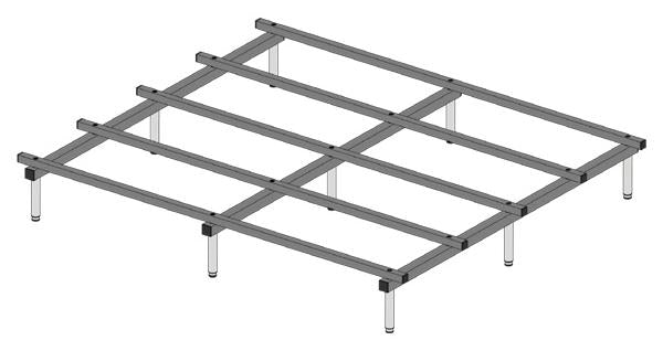 Socle Benti Akva : châssis d'aluminium sur pieds, dessin en perspective