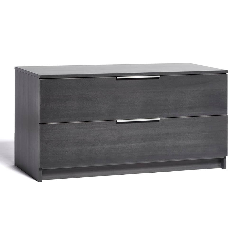 Commode Akva 100 cm basse à deux tiroirs, décor noir