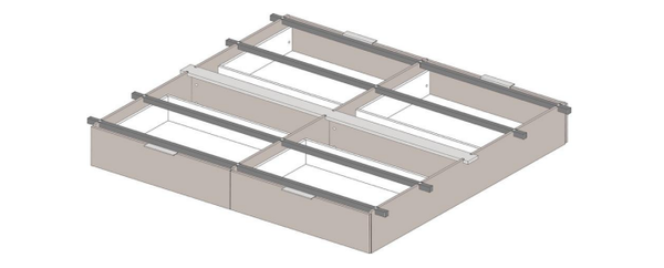 Dessin du socle Akva Big Box : grands tiroirs du sol au cadre, sur roulettes
