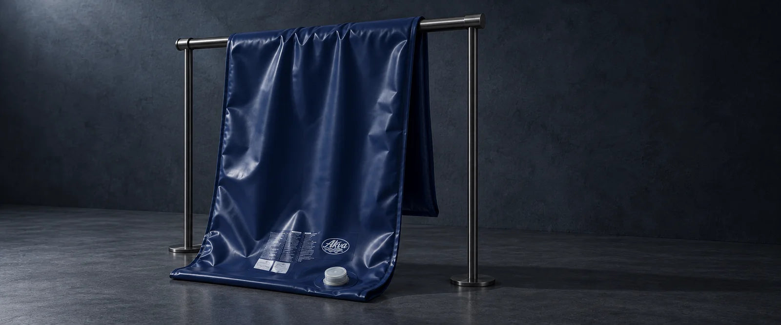 Le matelas vide suspendu à une barre d’acier : il retombe en plis souples, sans aucune tenue propre.